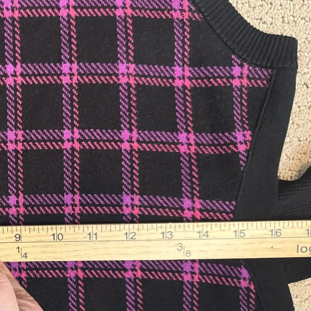 Toccin Peggy Sleeveless Plaid Knit Midi Dress Tie Waist XL Purple Multi